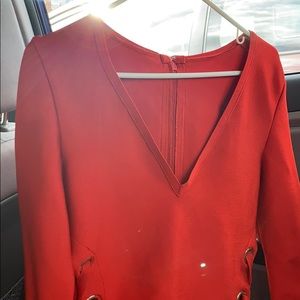 Red long sleeve dress with straps
